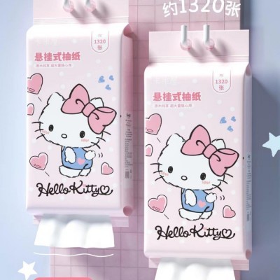 三丽鸥正版授权粉色KT猫壁挂式抽纸大包悬挂纸巾家用实惠好用不贵图4