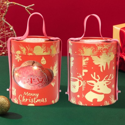 货圣诞包装盒精美纸罐糖果筒透明烫金苹果抱抱桶礼盒纸罐和批发图2