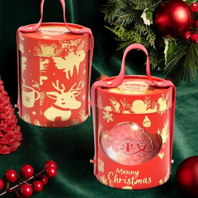 货圣诞包装盒精美纸罐糖果筒透明烫金苹果抱抱桶礼盒纸罐和批发图3