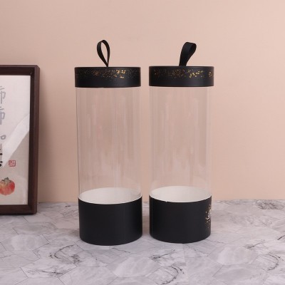 工厂定制圆形PVC抱抱纸盖桶 透明圆形手提包装罐圆筒喜糖 盒批发图3