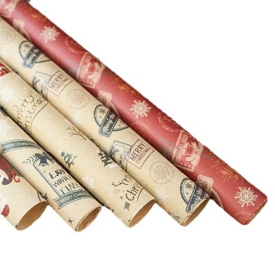 圣诞老人雪人款牛皮纸日用纸批发礼品平安果鲜花包装纸节跨境直供图2