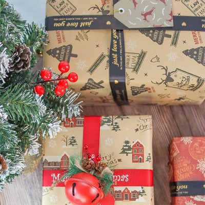 圣诞老人雪人款牛皮纸日用纸批发礼品平安果鲜花包装纸节跨境直供图3