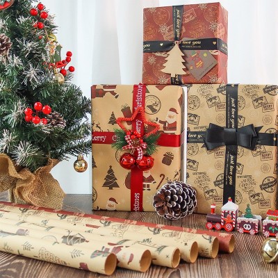 圣诞老人雪人款牛皮纸日用纸批发礼品平安果鲜花包装纸节跨境直供图5