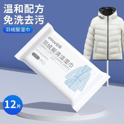 12片便携羽绒服湿巾免洗湿纸巾衣物去渍干洗剂羽绒服清洁批发代发图5