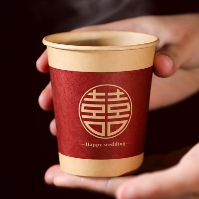 一次性喜杯子订婚宴结婚纸杯红色喜字水杯婚礼敬茶杯婚庆用 品批发图4