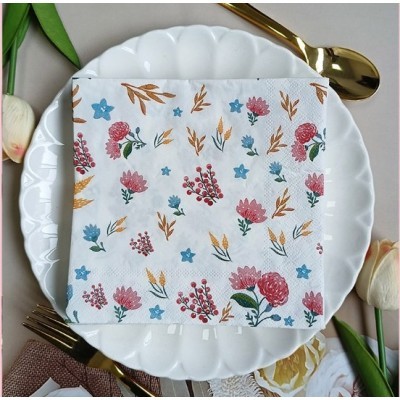 厂家批发新品跨境彩色印花纸巾餐巾纸法式田园风派对方形印花纸巾