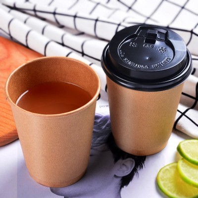 咖啡杯一次性加厚牛皮纸奶茶杯热饮杯豆浆杯子批有盖子可印logo图5