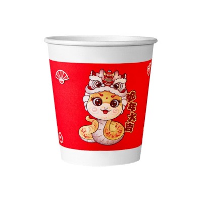2025蛇年纸杯新年国潮一次性杯子红色喜庆春节家用加厚水杯图3