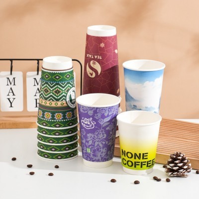 一次性咖啡纸杯外带加厚双层隔热热饮杯带盖外卖中空奶茶杯定制图4