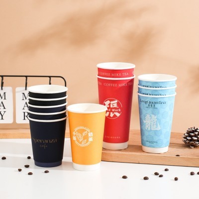 一次性咖啡纸杯外带加厚双层隔热热饮杯带盖外卖中空奶茶杯定制图5