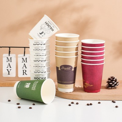 一次性咖啡纸杯外带加厚双层隔热热饮杯带盖外卖中空奶茶杯定制图3