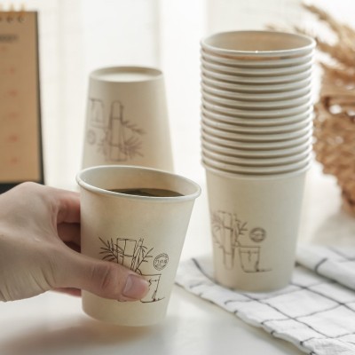 本色竹纤维纸杯一次性纯色水杯办公商用家用加厚杯子现货大号纸杯图4