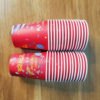 生日一次性杯子家用红色生日快乐喜庆加厚水杯纸杯满月酒满月宴图2