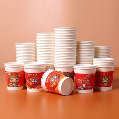 芳洁纸杯一次性家用红色新年纸杯蛇年纸杯加厚加硬一件代发爆款图5