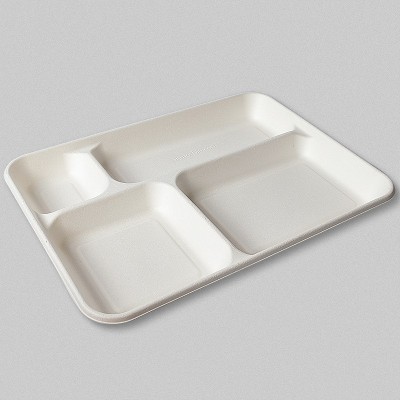 甘蔗浆可降解快餐盘学生食堂五格饭盘幼儿园儿童中式餐盘打菜盘图2