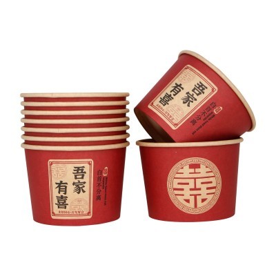 结婚一次性本色纸碗吾家有喜婚庆喜事纸碗婚礼宴席加厚红 色喜庆碗图4