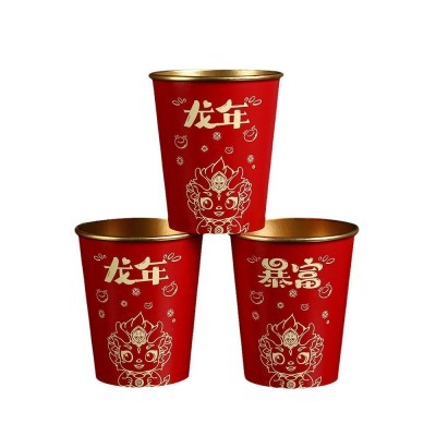 2024年龙年金箔纸杯新款一次性水杯加厚春节贺岁杯喜庆家用杯子图5