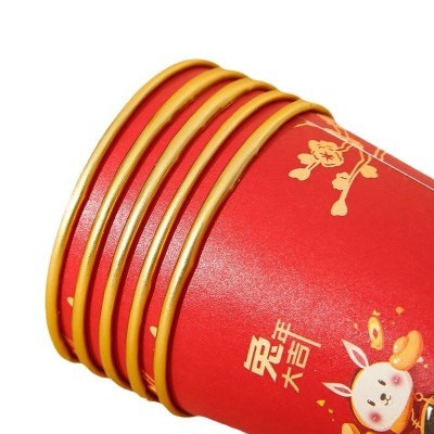 加厚一次性结婚纸杯婚庆婚礼家用喜字水杯印LOGO金箔春 节红色杯子图4