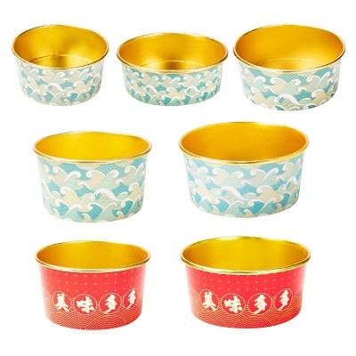 喇叭花一次性纸碗海浪金箔纸餐盒加厚铝膜碗外卖饭盒打包盒可印刷图2