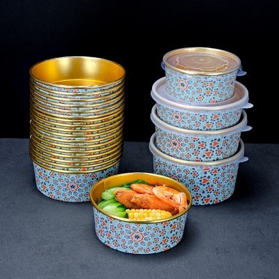 喇叭花一次性纸碗铝箔膜打包盒金箔纸外卖餐盒沙拉盒麻辣拌拉面碗图3