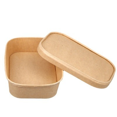 牛皮纸一次性打包盒烤餐盒沙拉便当盒长方形纸碗牛皮纸带盖外卖碗图2