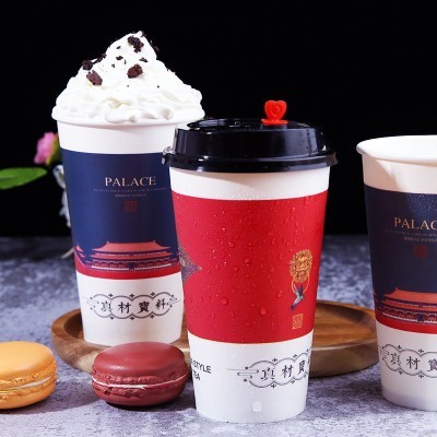 一次性奶茶纸杯双PE网红国潮奶茶打包500ml700ml加厚热饮冷饮纸杯图4