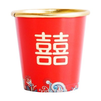 一次性纸杯厂家婚礼酒席喝水敬茶杯加厚餐具婚庆用品红色喜庆纸杯图5