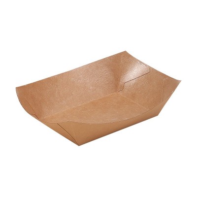 一次性免折叠牛皮纸船盒敞口托盘烧烤餐盘薯条炸鸡烤肠烤翅打包盒图5