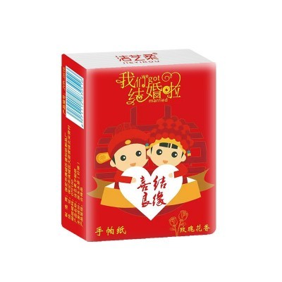 10片喜事纸巾批发结婚餐巾纸婚宴红色小包手帕纸无香加厚小包纸巾图3
