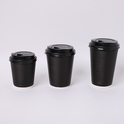 一次性咖啡杯奶茶纸杯 豆浆双层热饮杯带盖瓦楞纸杯批发图2