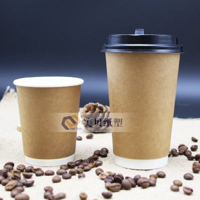 喜其 12盎牛皮中空杯双层纸杯印刷LOGO一次性咖啡杯外带 咖啡纸杯图2