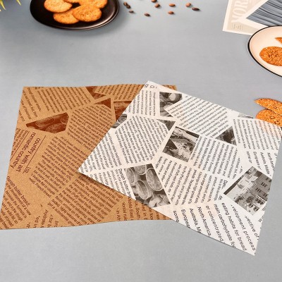 三明治包装纸汉堡防油纸小吃油炸吸油纸食物专用英文报纸薯条垫纸图2