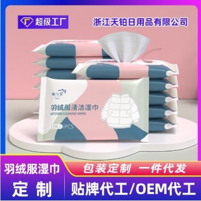 源头厂家定制贴牌家用免洗去污湿巾纸干洗便携专用羽绒服清 洁湿巾