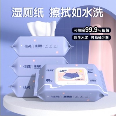 定制湿厕纸家庭装便携装10抽40抽80抽多规格马桶直充独立包装厂家