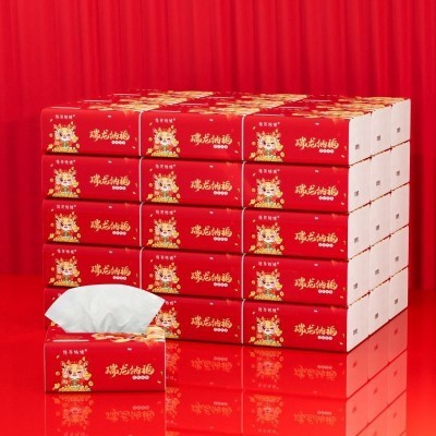 新年限定国潮2024润龙纳福原生90抽纸家用面巾纸整箱批发母婴适用图3