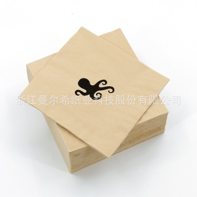 供应竹浆本色纸餐巾纸可印logo西餐厅奶茶店用方巾纸230原木色纸图2