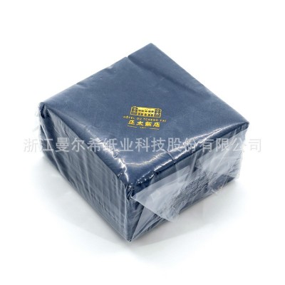 黑色染色餐巾纸烫金木浆纸商用宴会酒店餐垫西餐厅双层折叠刀叉纸图2