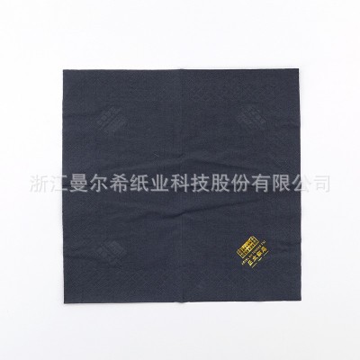 黑色染色餐巾纸烫金木浆纸商用宴会酒店餐垫西餐厅双层折叠刀叉纸图4