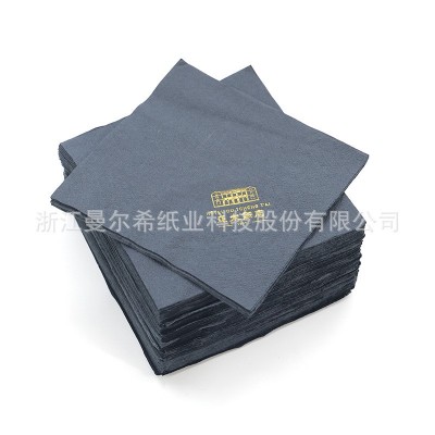 黑色染色餐巾纸烫金木浆纸商用宴会酒店餐垫西餐厅双层折叠刀叉纸图5