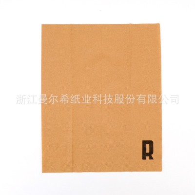 原木棕色环保餐巾纸可印logo西餐厅奶茶店用八分之一折原木色纸巾图2