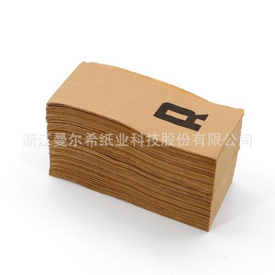 原木棕色环保餐巾纸可印logo西餐厅奶茶店用八分之一折原木色纸巾图5