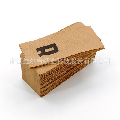 原木棕色环保餐巾纸可印logo西餐厅奶茶店用八分之一折原木色纸巾图3