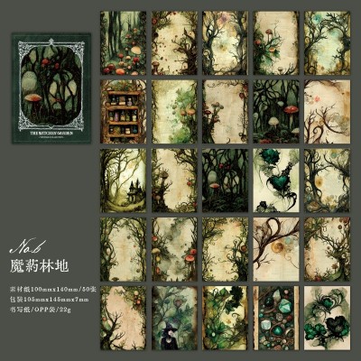 言己素材纸 女巫花园 复古暗系花卉背景图可书写手账装饰打底素材图2