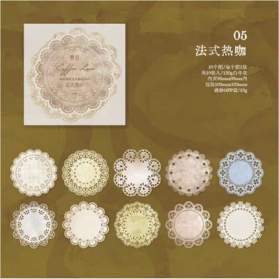 言己 咖染蕾丝 复古咖啡蕾丝花边镂空晕染素材纸手帐装饰打底纸图2