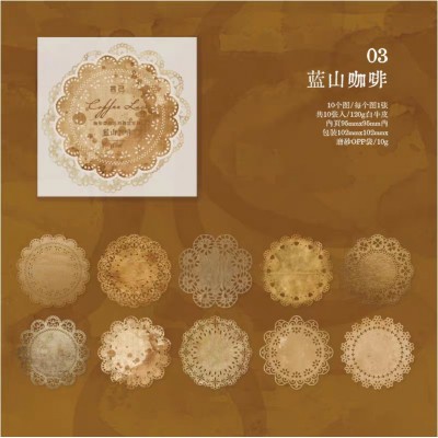 言己 咖染蕾丝 复古咖啡蕾丝花边镂空晕染素材纸手帐装饰打底纸图3