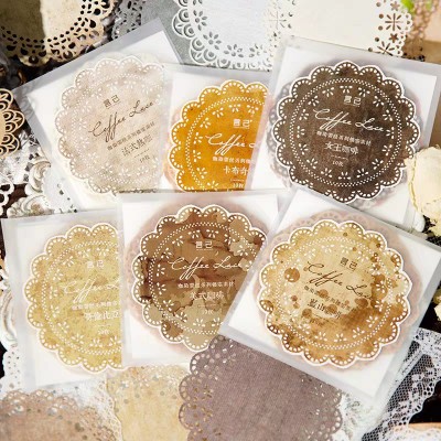 言己 咖染蕾丝 复古咖啡蕾丝花边镂空晕染素材纸手帐装饰打底纸图7