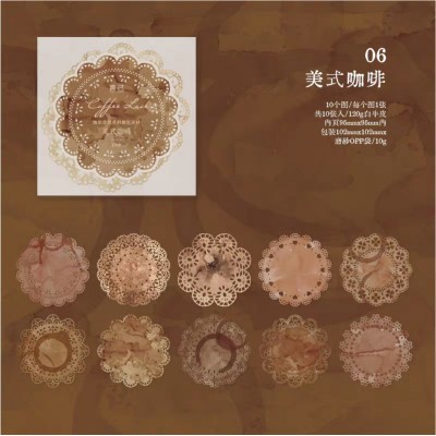 言己 咖染蕾丝 复古咖啡蕾丝花边镂空晕染素材纸手帐装饰打底纸图6