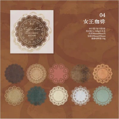 言己 咖染蕾丝 复古咖啡蕾丝花边镂空晕染素材纸手帐装饰打底纸图8