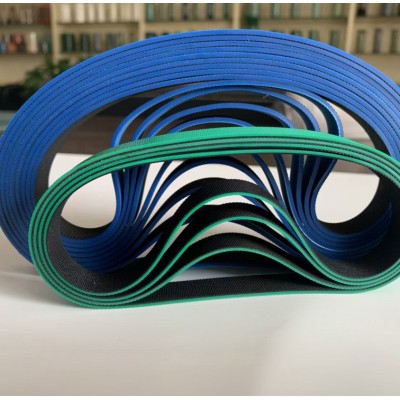 黄绿尼龙片基带锭带 双面蓝耐磨平皮带 木工锣机糊盒机传动带图2