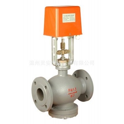 DN125电动调节阀 单座笼式套筒不锈钢铸钢衬氟直通三通法兰调节阀